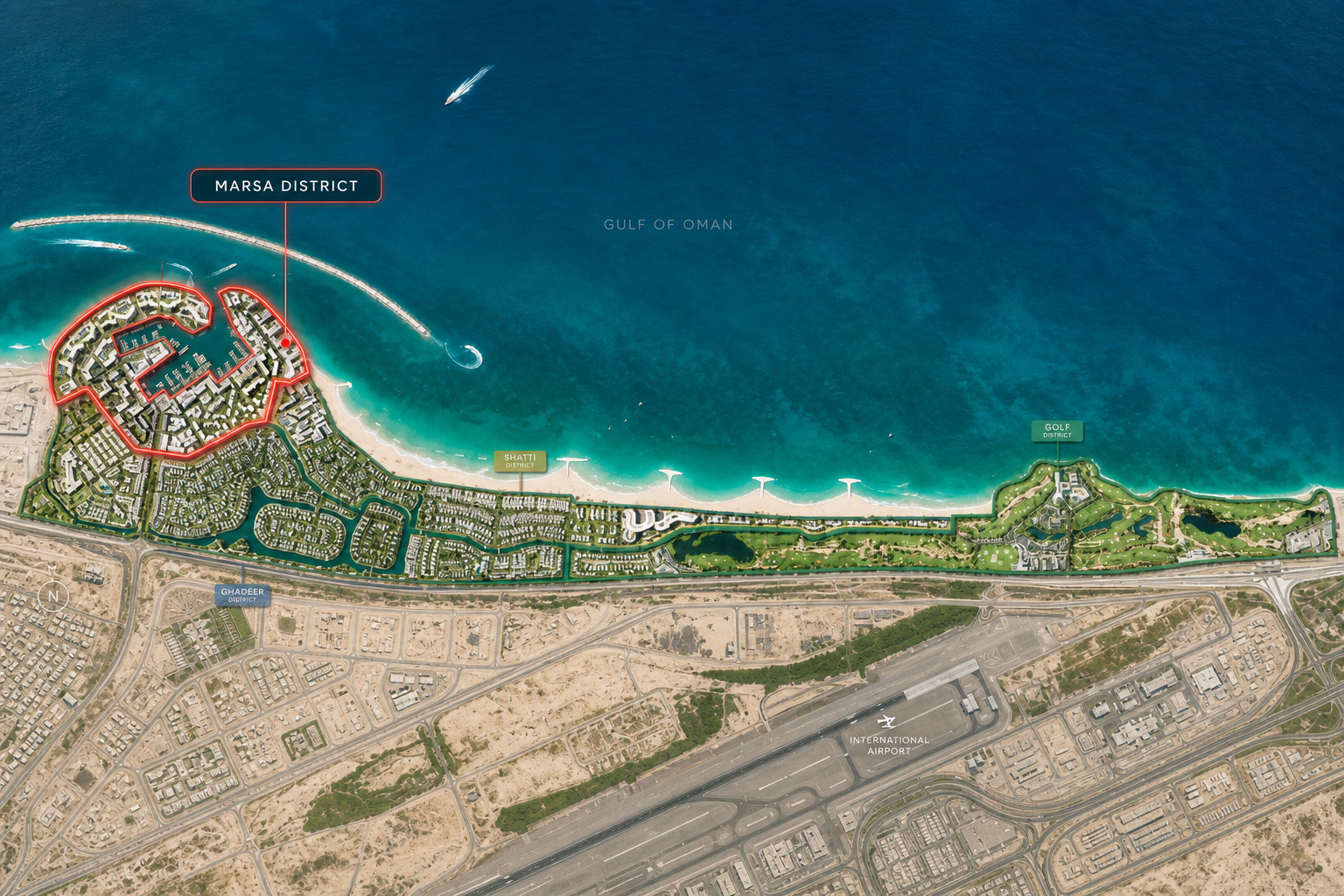 Al Mouj Muscat with Marsa District highlighted